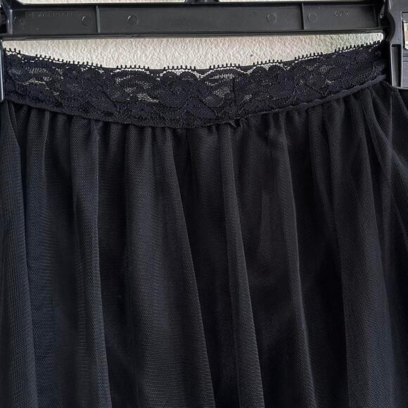 handmade black nylon sheer mesh mini skirt with lace detailing - Picture 9 of 10